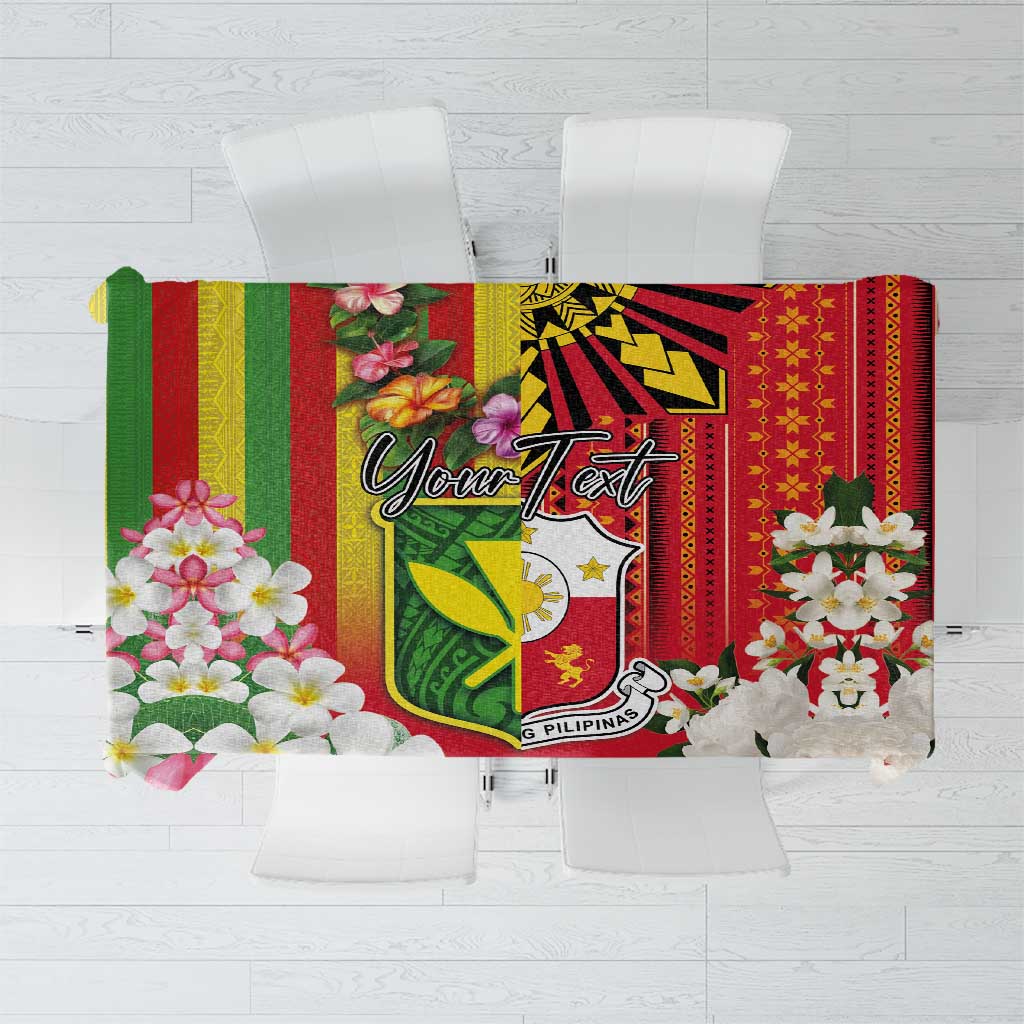 Personalised Hawaii and Philippines Together Tablecloth The Emblems with Cultural Symbols Green-Yellow-Red Tricolor