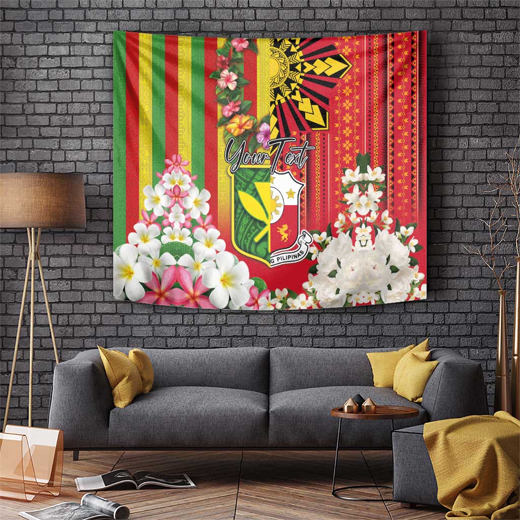 Personalised Hawaii and Philippines Together Tapestry The Emblems with Cultural Symbols Green-Yellow-Red Tricolor