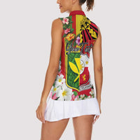 Personalised Hawaii and Philippines Together Women Sleeveless Polo Shirt The Emblems with Cultural Symbols Green-Yellow-Red Tricolor LT03 - Polynesian Pride