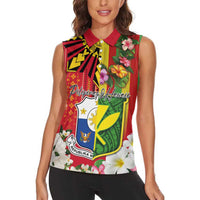 Personalised Hawaii and Philippines Together Women Sleeveless Polo Shirt The Emblems with Cultural Symbols Green-Yellow-Red Tricolor LT03 - Polynesian Pride