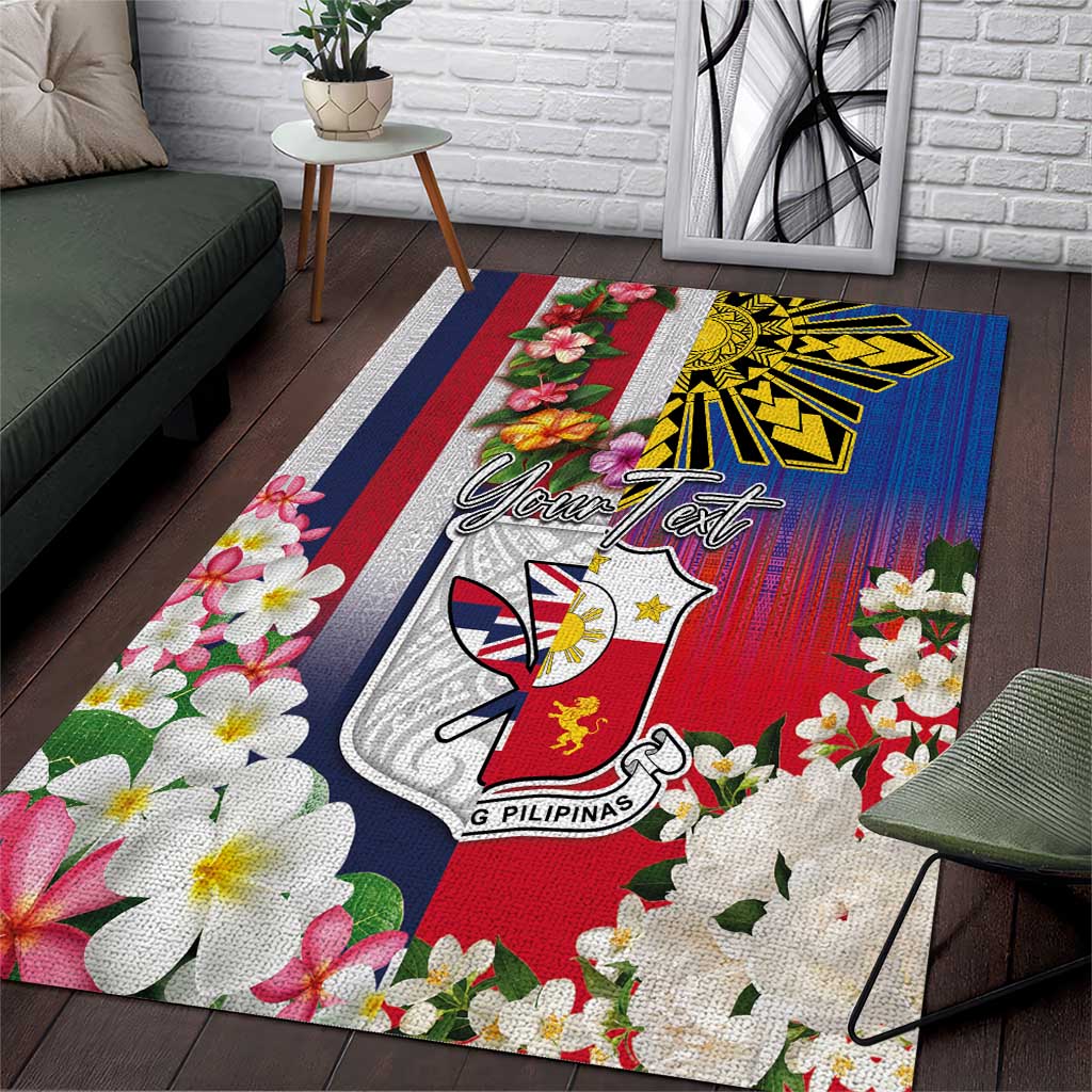 Personalised Hawaii and Philippines Together Area Rug The Emblems with Cultural Symbols Blue-White-Red Tricolor