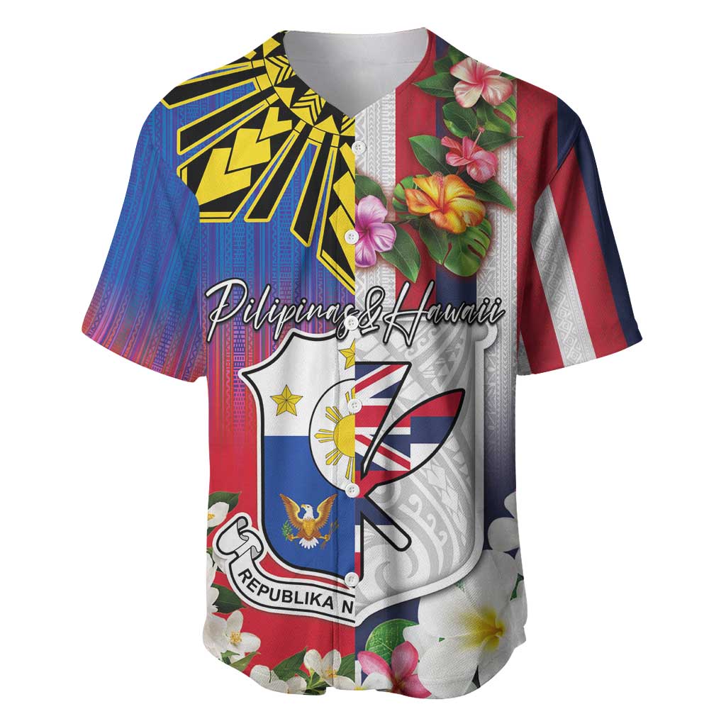 Personalised Hawaii and Philippines Together Baseball Jersey The Emblems with Cultural Symbols Blue-White-Red Tricolor