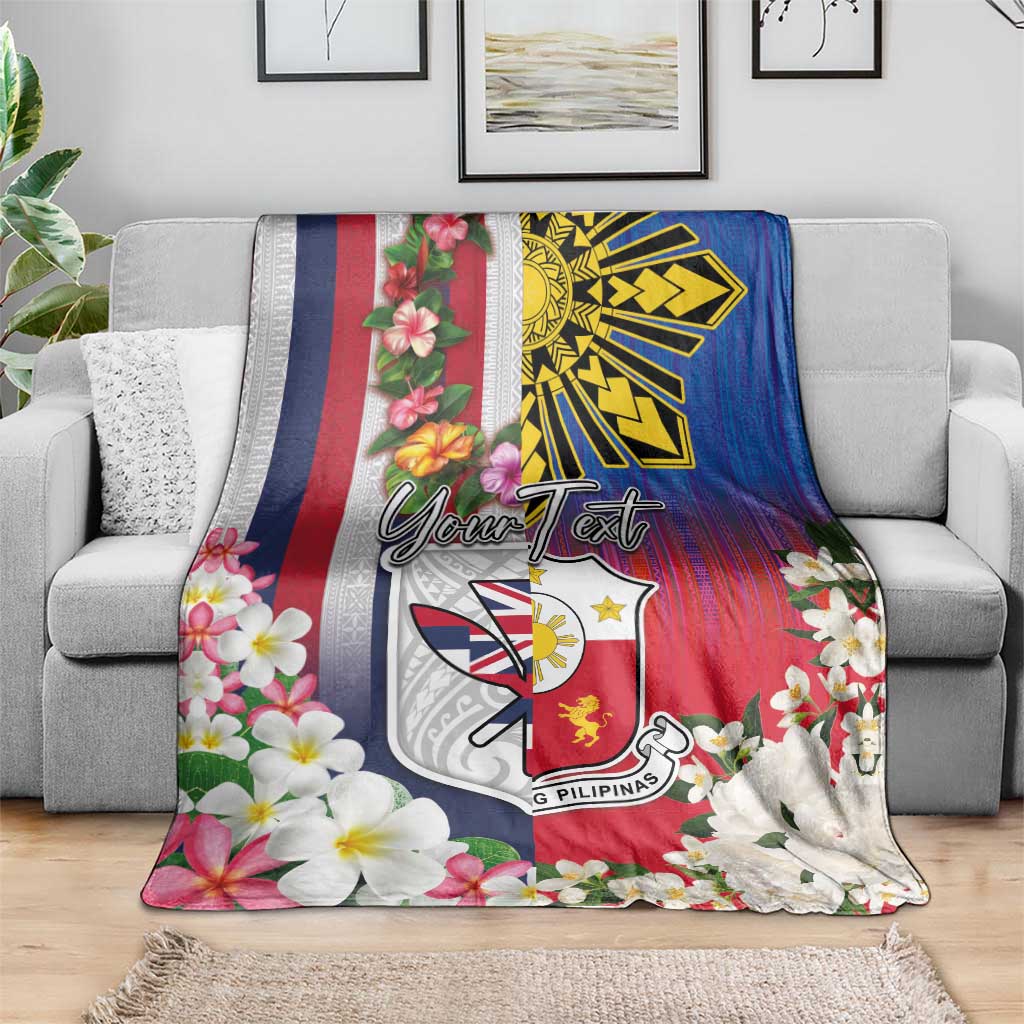 Personalised Hawaii and Philippines Together Blanket The Emblems with Cultural Symbols Blue-White-Red Tricolor