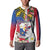 Personalised Hawaii and Philippines Together Button Sweatshirt The Emblems with Cultural Symbols Blue-White-Red Tricolor