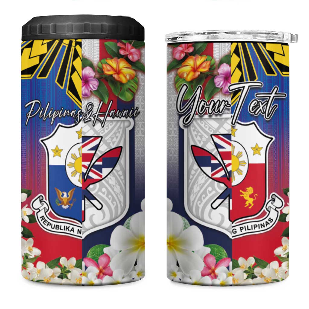 Personalised Hawaii and Philippines Together 4 in 1 Can Cooler Tumbler The Emblems with Cultural Symbols Blue-Red Gradient