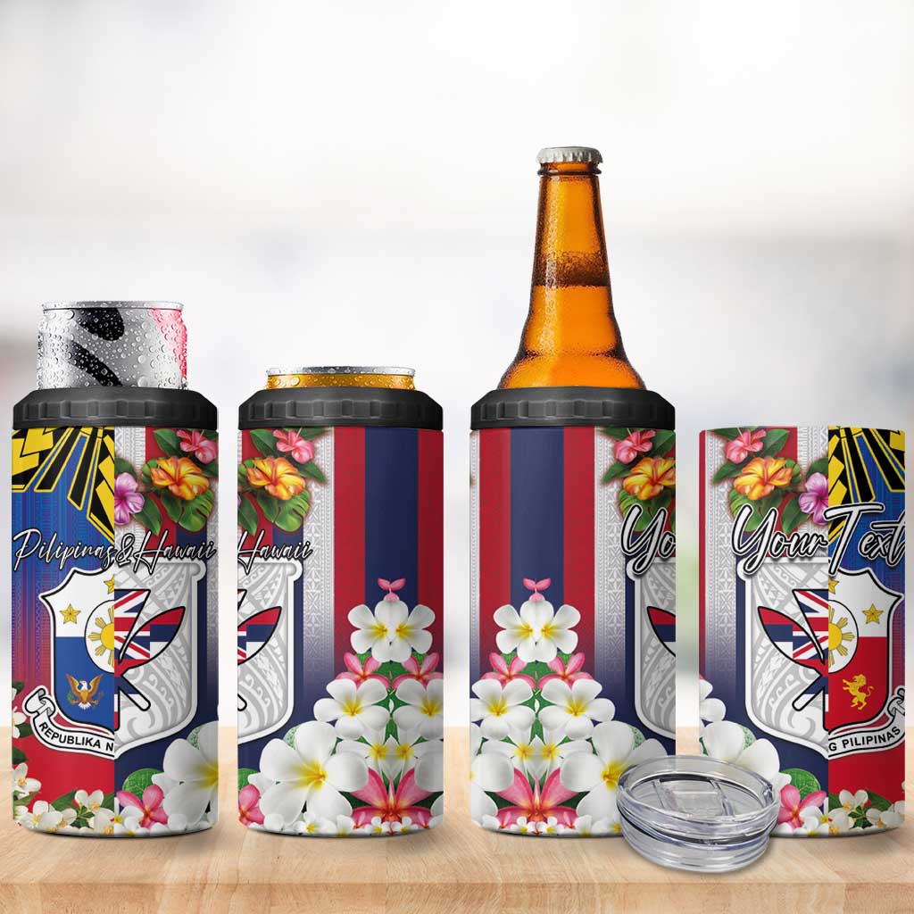 Personalised Hawaii and Philippines Together 4 in 1 Can Cooler Tumbler The Emblems with Cultural Symbols Blue-Red Gradient