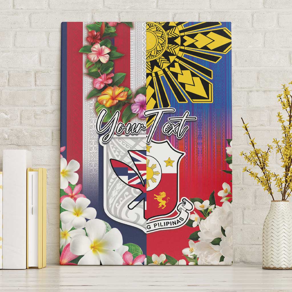 Personalised Hawaii and Philippines Together Canvas Wall Art The Emblems with Cultural Symbols Blue-White-Red Tricolor