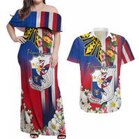 Personalised Hawaii and Philippines Together Couples Matching Off Shoulder Maxi Dress and Hawaiian Shirt The Emblems with Cultural Symbols Blue-White-Red Tricolor