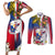 Personalised Hawaii and Philippines Together Couples Matching Short Sleeve Bodycon Dress and Long Sleeve Button Shirt The Emblems with Cultural Symbols Blue-White-Red Tricolor