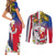 Personalised Hawaii and Philippines Together Couples Matching Short Sleeve Bodycon Dress and Long Sleeve Button Shirt The Emblems with Cultural Symbols Blue-White-Red Tricolor