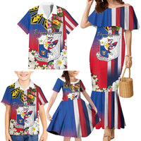 Personalised Hawaii and Philippines Together Family Matching Mermaid Dress and Hawaiian Shirt The Emblems with Cultural Symbols Blue-White-Red Tricolor