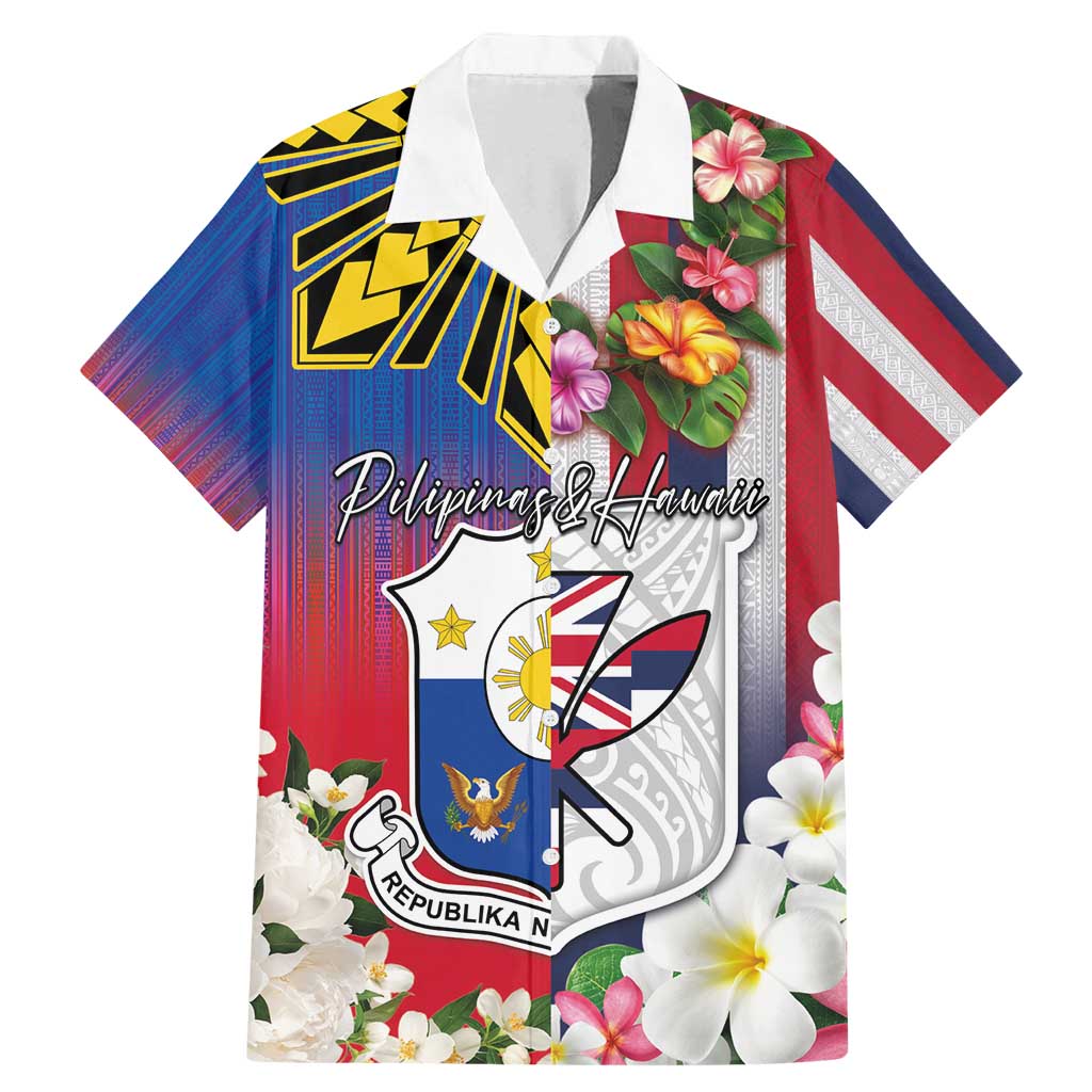 Personalised Hawaii and Philippines Together Family Matching Mermaid Dress and Hawaiian Shirt The Emblems with Cultural Symbols Blue-White-Red Tricolor