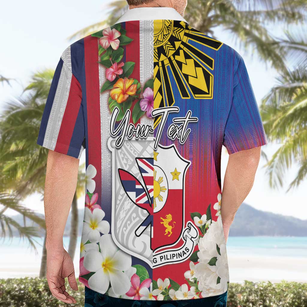 Personalised Hawaii and Philippines Together Hawaiian Shirt The Emblems with Cultural Symbols Blue-White-Red Tricolor