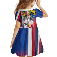 Personalised Hawaii and Philippines Together Kid Short Sleeve Dress The Emblems with Cultural Symbols Blue-White-Red Tricolor LT03 - Polynesian Pride