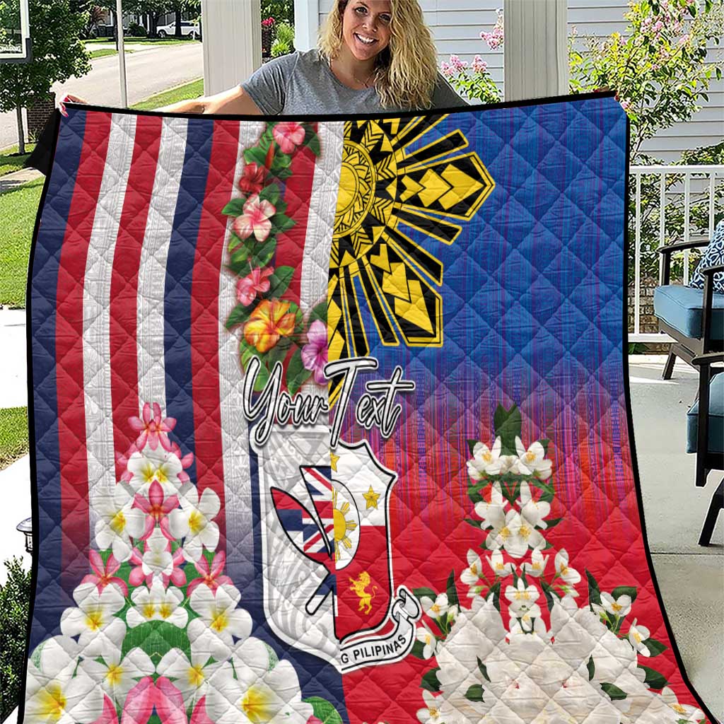 Personalised Hawaii and Philippines Together Quilt The Emblems with Cultural Symbols Blue-White-Red Tricolor