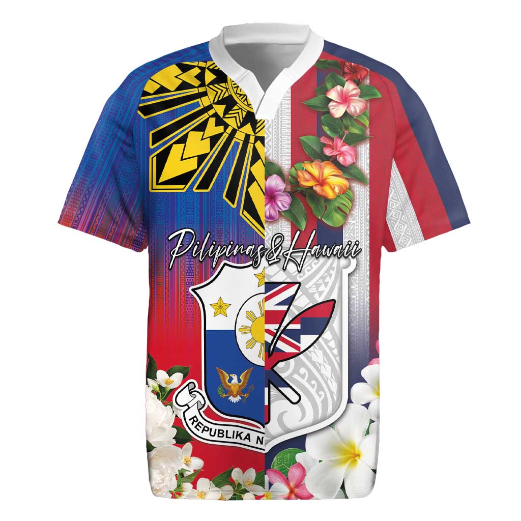 Personalised Hawaii and Philippines Together Rugby Jersey The Emblems with Cultural Symbols Blue-White-Red Tricolor