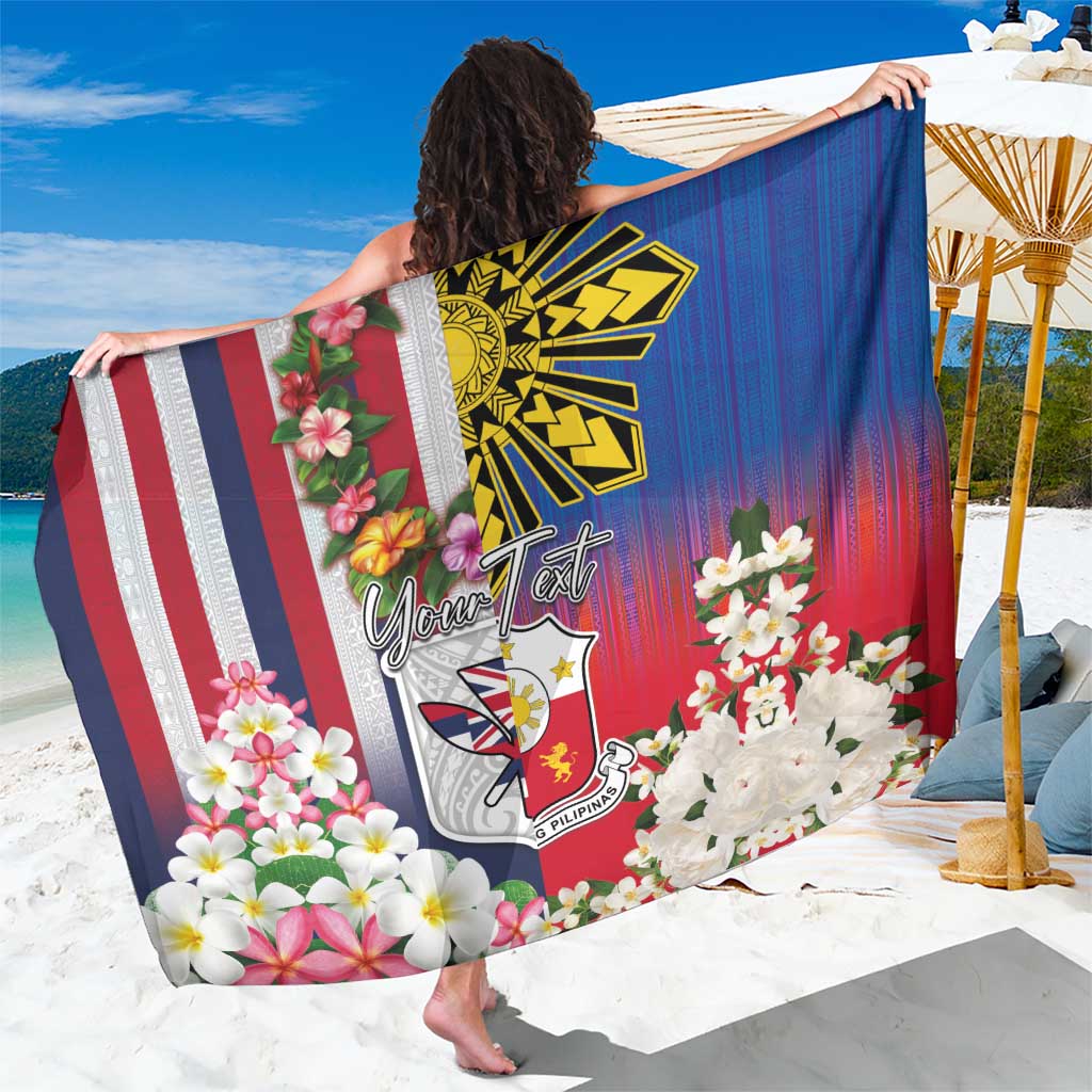 Personalised Hawaii and Philippines Together Sarong The Emblems with Cultural Symbols Blue-White-Red Tricolor