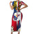 Personalised Hawaii and Philippines Together Short Sleeve Bodycon Dress The Emblems with Cultural Symbols Blue-White-Red Tricolor