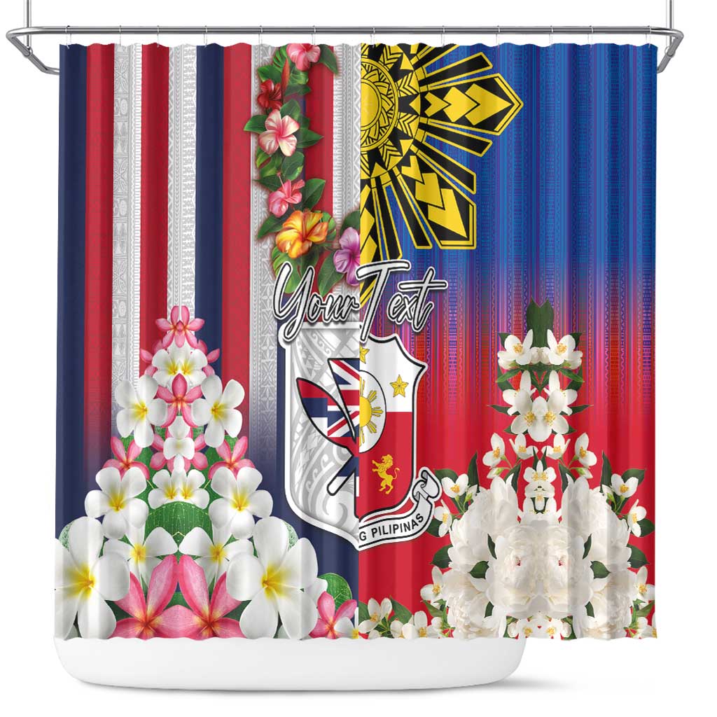 Personalised Hawaii and Philippines Together Shower Curtain The Emblems with Cultural Symbols Blue-White-Red Tricolor