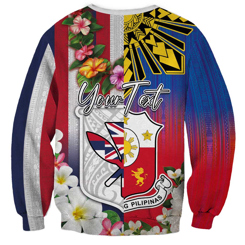 Personalised Hawaii and Philippines Together Sweatshirt The Emblems with Cultural Symbols Blue-White-Red Tricolor