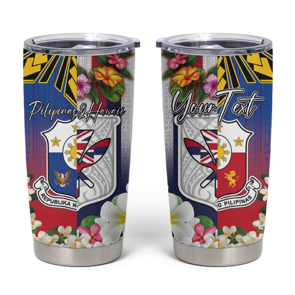 Personalised Hawaii and Philippines Together Tumbler Cup The Emblems with Cultural Symbols Blue-Red Gradient