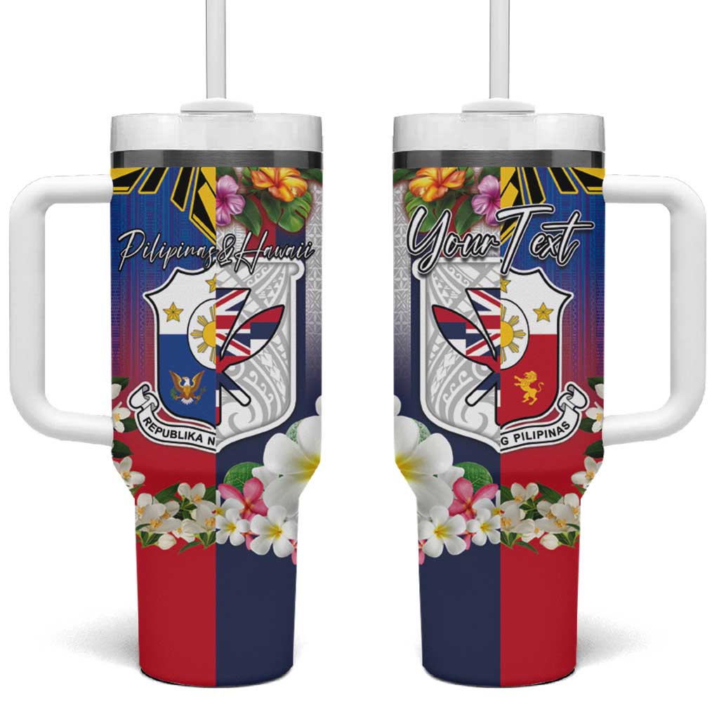 Personalised Hawaii and Philippines Together Tumbler With Handle The Emblems with Cultural Symbols Blue-Red Gradient