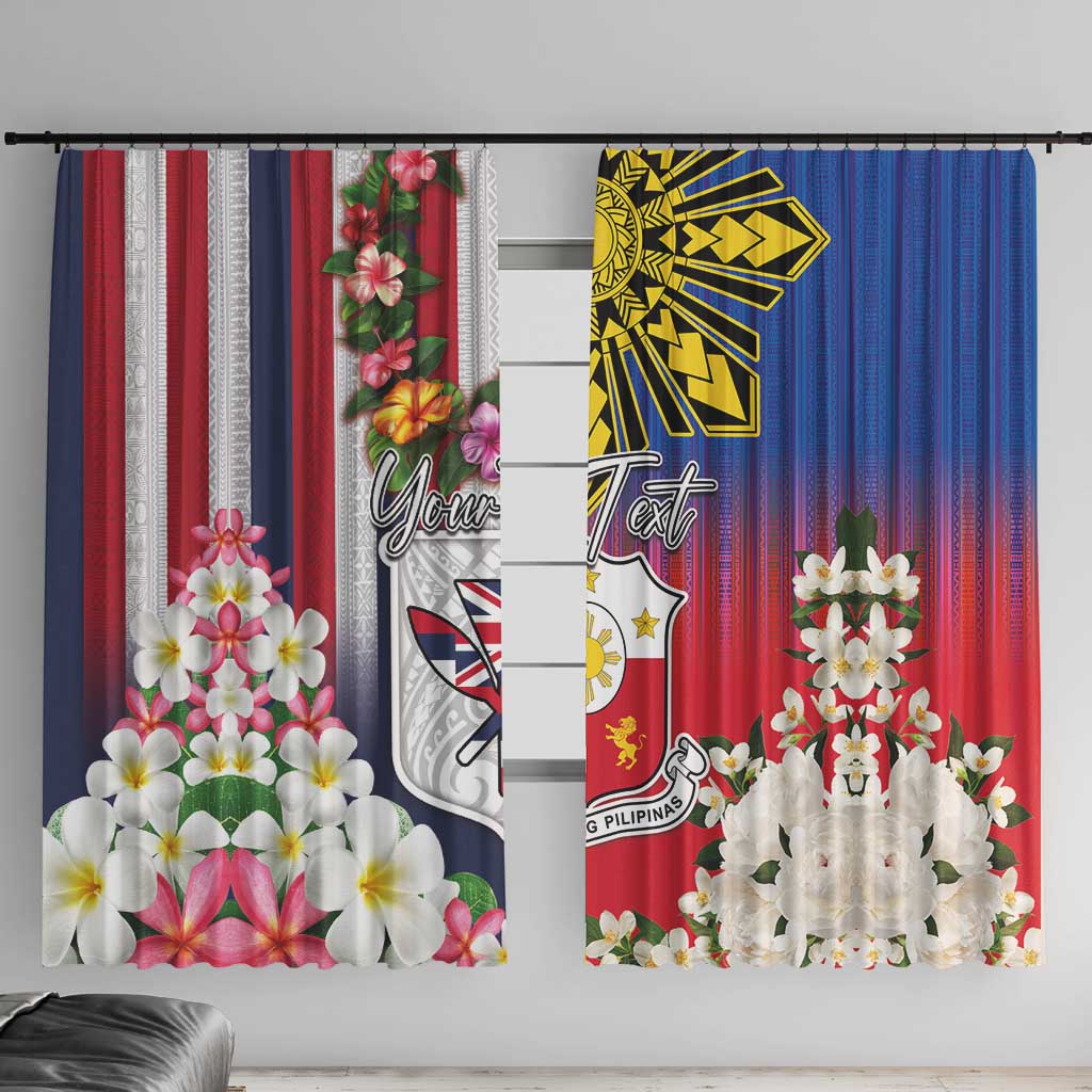 Personalised Hawaii and Philippines Together Window Curtain The Emblems with Cultural Symbols Blue-White-Red Tricolor