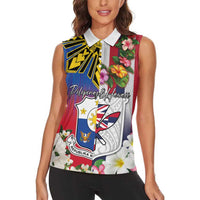Personalised Hawaii and Philippines Together Women Sleeveless Polo Shirt The Emblems with Cultural Symbols Blue-White-Red Tricolor LT03 - Polynesian Pride
