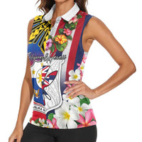 Personalised Hawaii and Philippines Together Women Sleeveless Polo Shirt The Emblems with Cultural Symbols Blue-White-Red Tricolor LT03 - Polynesian Pride