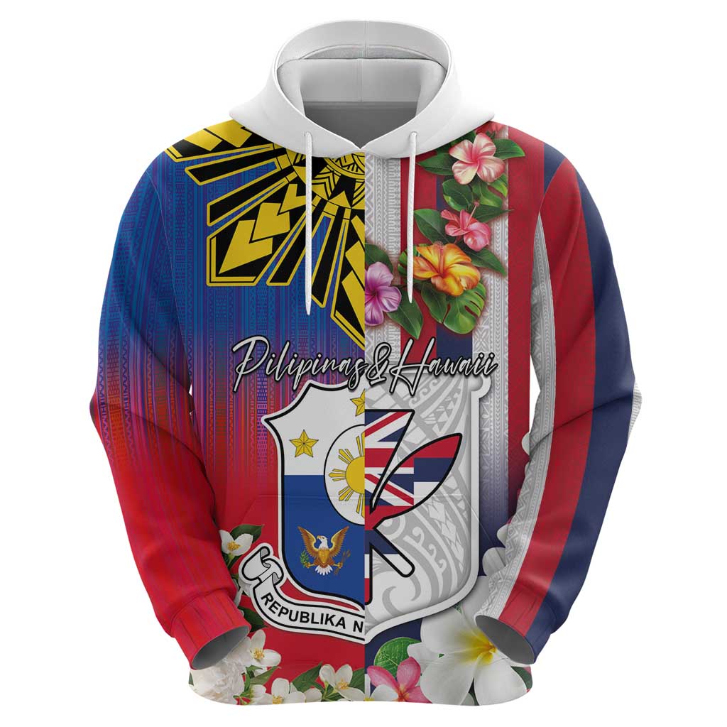 Personalised Hawaii and Philippines Together Zip Hoodie The Emblems with Cultural Symbols Blue-White-Red Tricolor