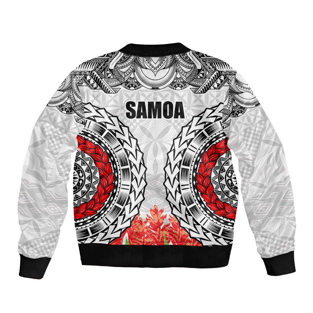 Samoa Siapo Ula Fala Bomber Jacket With Ginger Plant White Color LT03 - Polynesian Pride