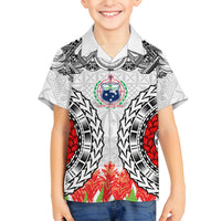 Samoa Siapo Ula Fala Family Matching Tank Maxi Dress and Hawaiian Shirt With Ginger Plant White Color LT03 Son's Shirt White - Polynesian Pride