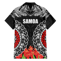Samoa Siapo Ula Fala Family Matching Long Sleeve Bodycon Dress and Hawaiian Shirt With Ginger Plant Black Color LT03 - Polynesian Pride