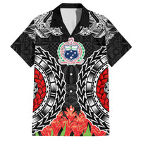 Samoa Siapo Ula Fala Family Matching Short Sleeve Bodycon Dress and Hawaiian Shirt With Ginger Plant Black Color LT03 Dad's Shirt - Short Sleeve Black - Polynesian Pride