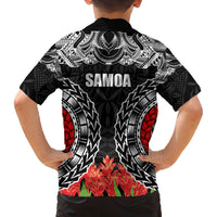 Samoa Siapo Ula Fala Family Matching Tank Maxi Dress and Hawaiian Shirt With Ginger Plant Black Color LT03 - Polynesian Pride