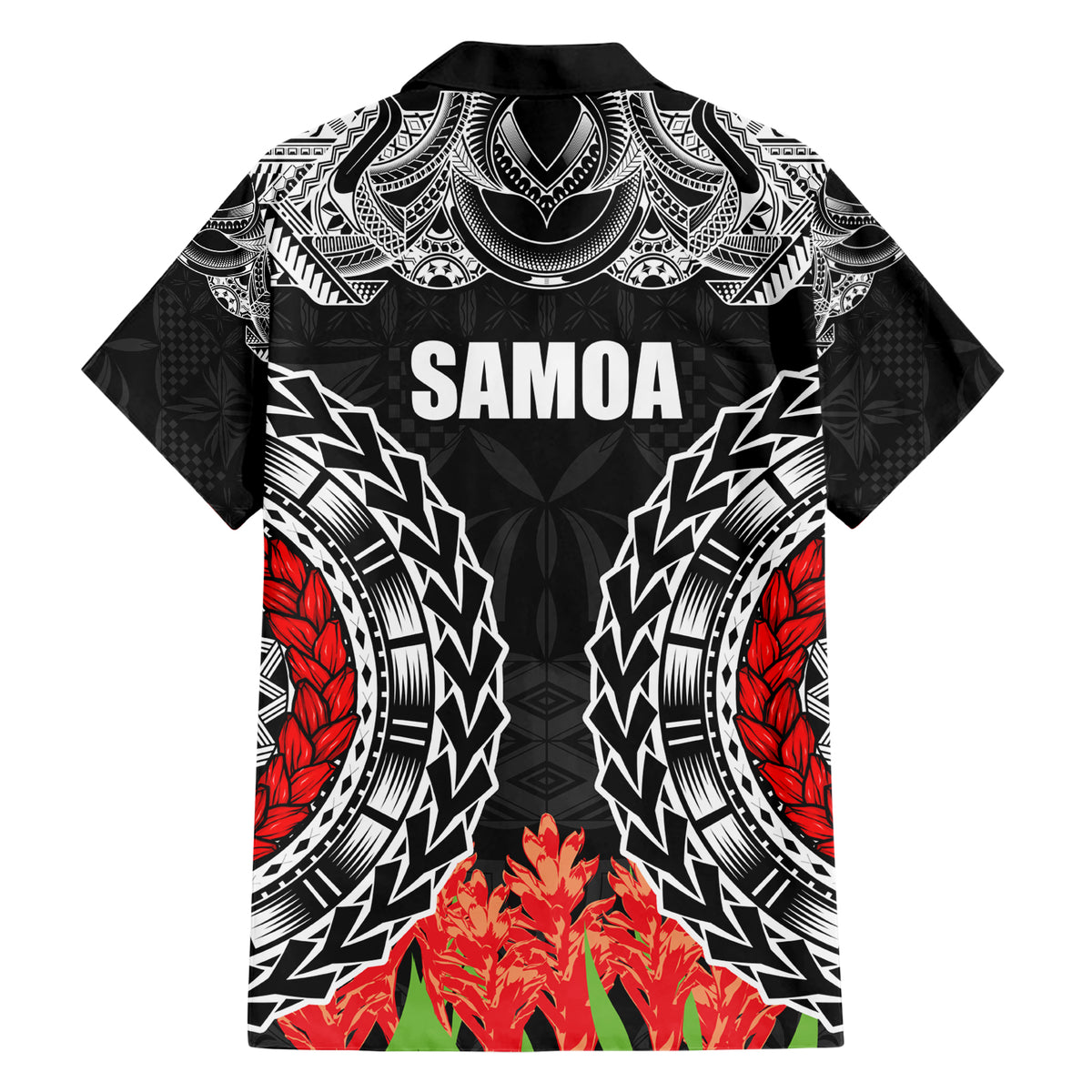 Samoa Siapo Ula Fala Hawaiian Shirt With Ginger Plant Black Color LT03 - Polynesian Pride