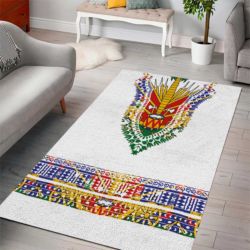 Haiti Flag Traditional Dashiki Area Rug White Color - Polynesian Pride