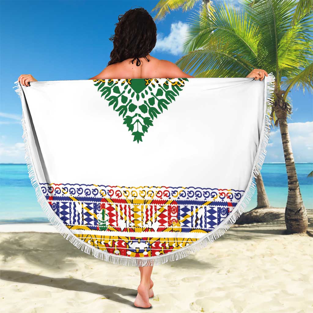 Haiti Flag Traditional Dashiki Beach Blanket White Color - Polynesian Pride