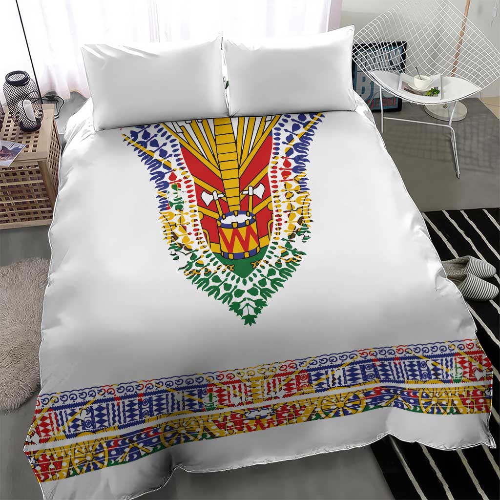 Haiti Flag Traditional Dashiki Bedding Set White Color - Polynesian Pride