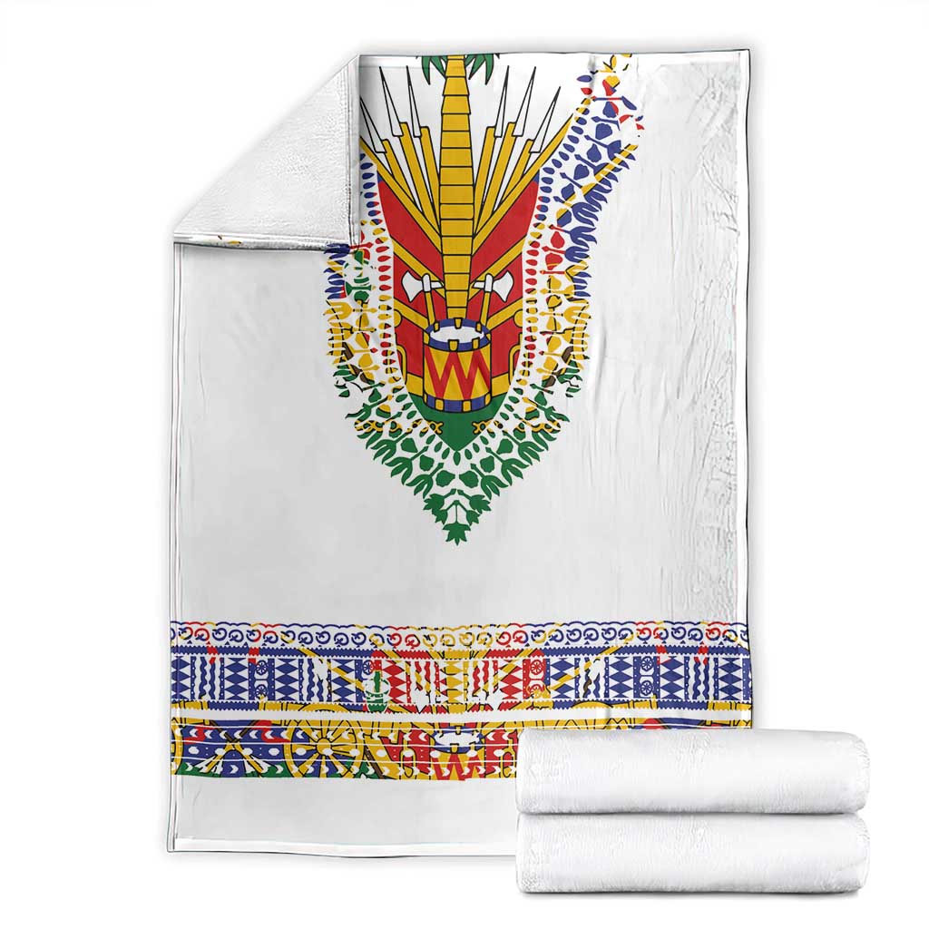 Haiti Flag Traditional Dashiki Blanket White Color - Polynesian Pride