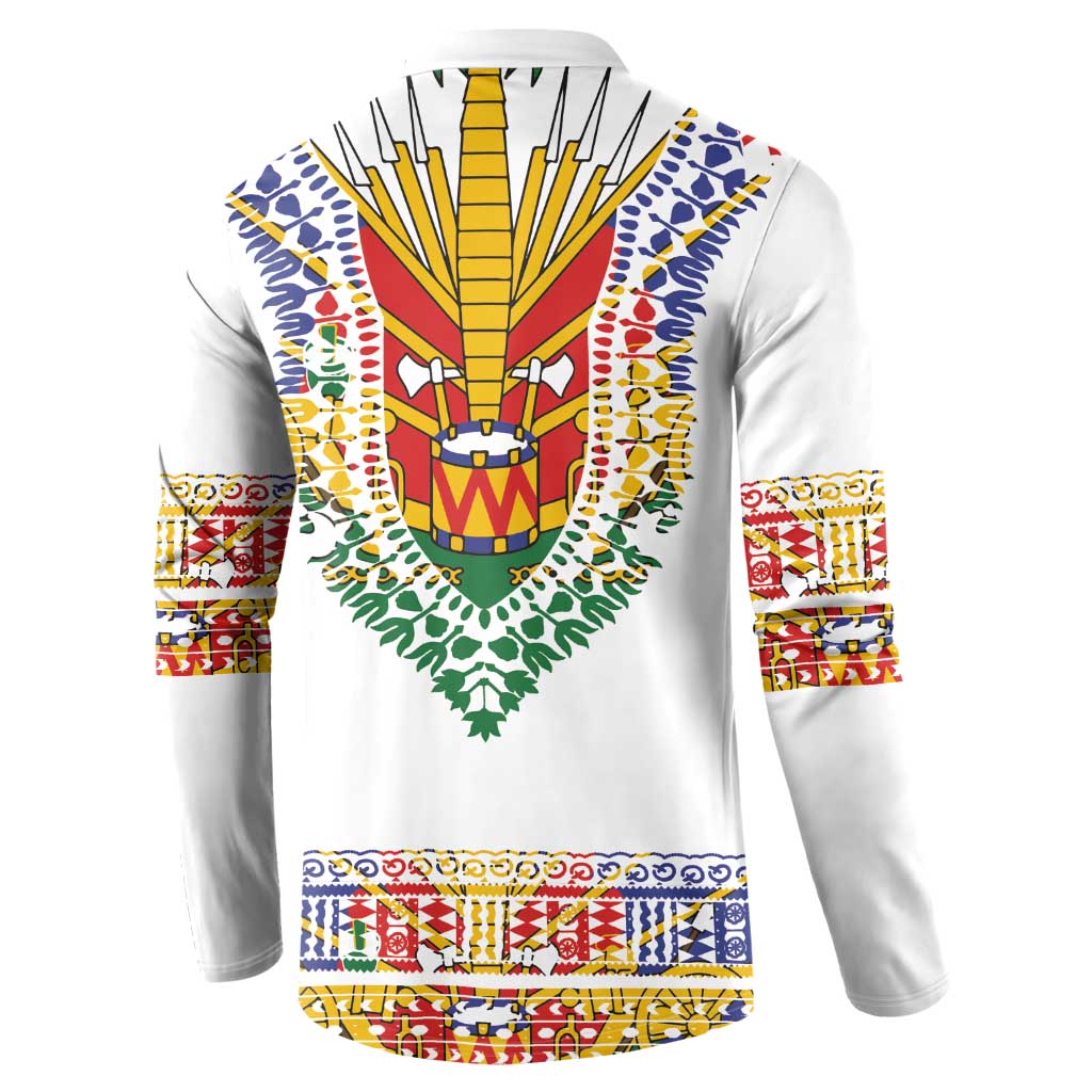 Haiti Flag Traditional Dashiki Button Sweatshirt White Color - Polynesian Pride