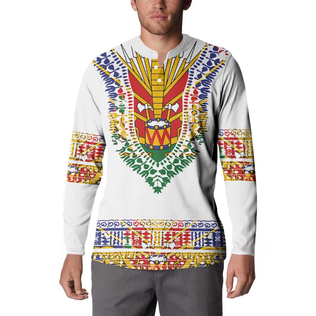Haiti Flag Traditional Dashiki Button Sweatshirt White Color - Polynesian Pride