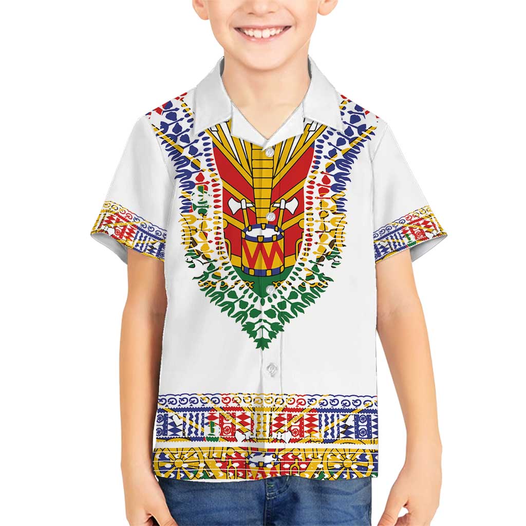 Haiti Flag Traditional Dashiki Family Matching Long Sleeve Bodycon Dress and Hawaiian Shirt White Color LT03 Son's Shirt White - Polynesian Pride