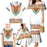 Haiti Flag Traditional Dashiki Family Matching Mermaid Dress and Hawaiian Shirt White Color LT03 - Polynesian Pride