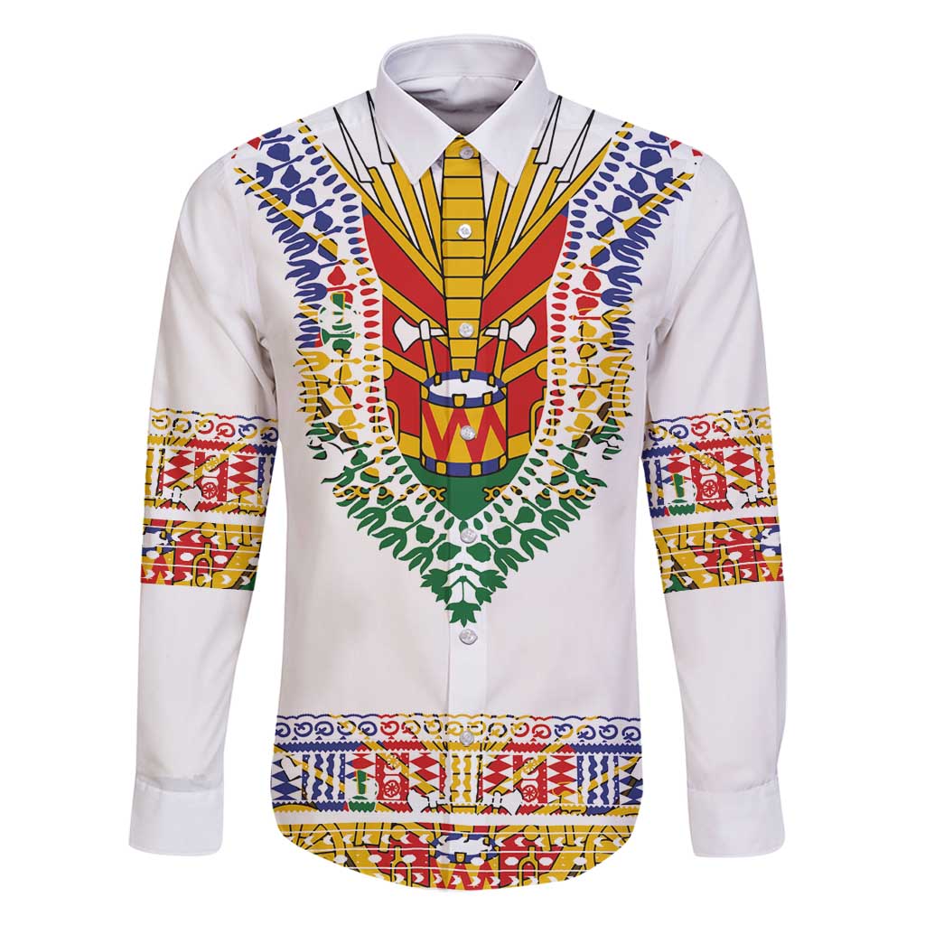 Haiti Flag Traditional Dashiki Family Matching Mermaid Dress and Hawaiian Shirt White Color LT03 Dad's Shirt - Long Sleeve White - Polynesian Pride