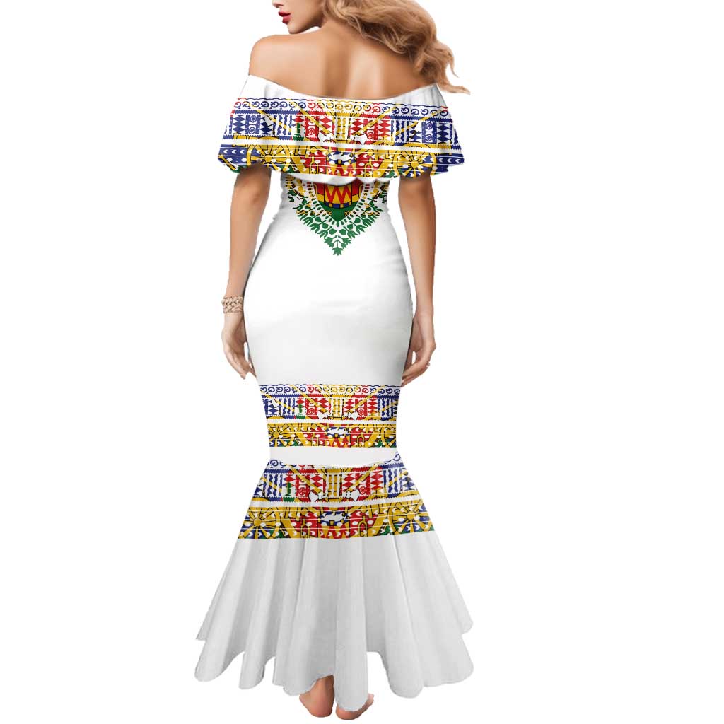 Haiti Flag Traditional Dashiki Family Matching Mermaid Dress and Hawaiian Shirt White Color LT03 - Polynesian Pride