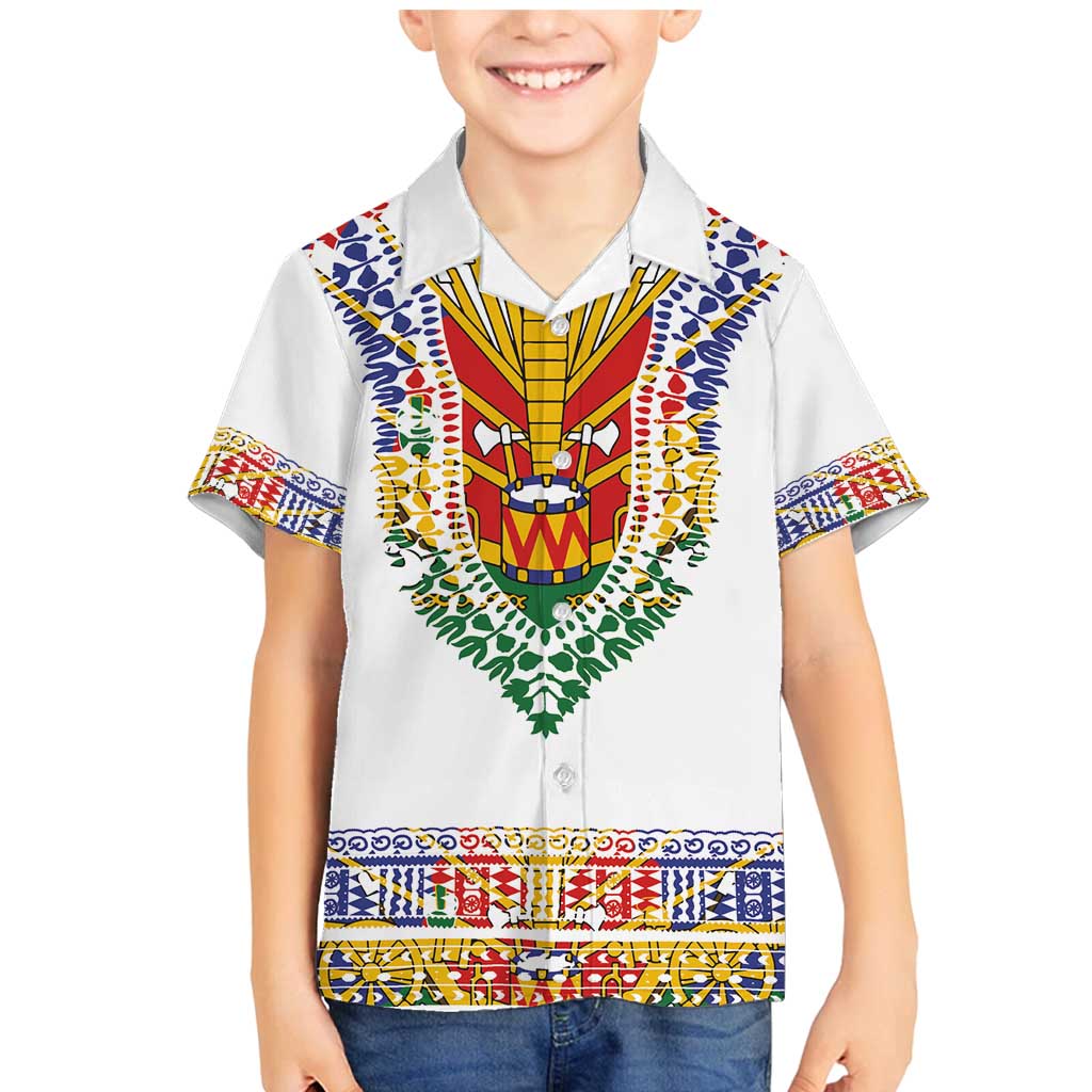 Haiti Flag Traditional Dashiki Family Matching Mermaid Dress and Hawaiian Shirt White Color LT03 Son's Shirt White - Polynesian Pride
