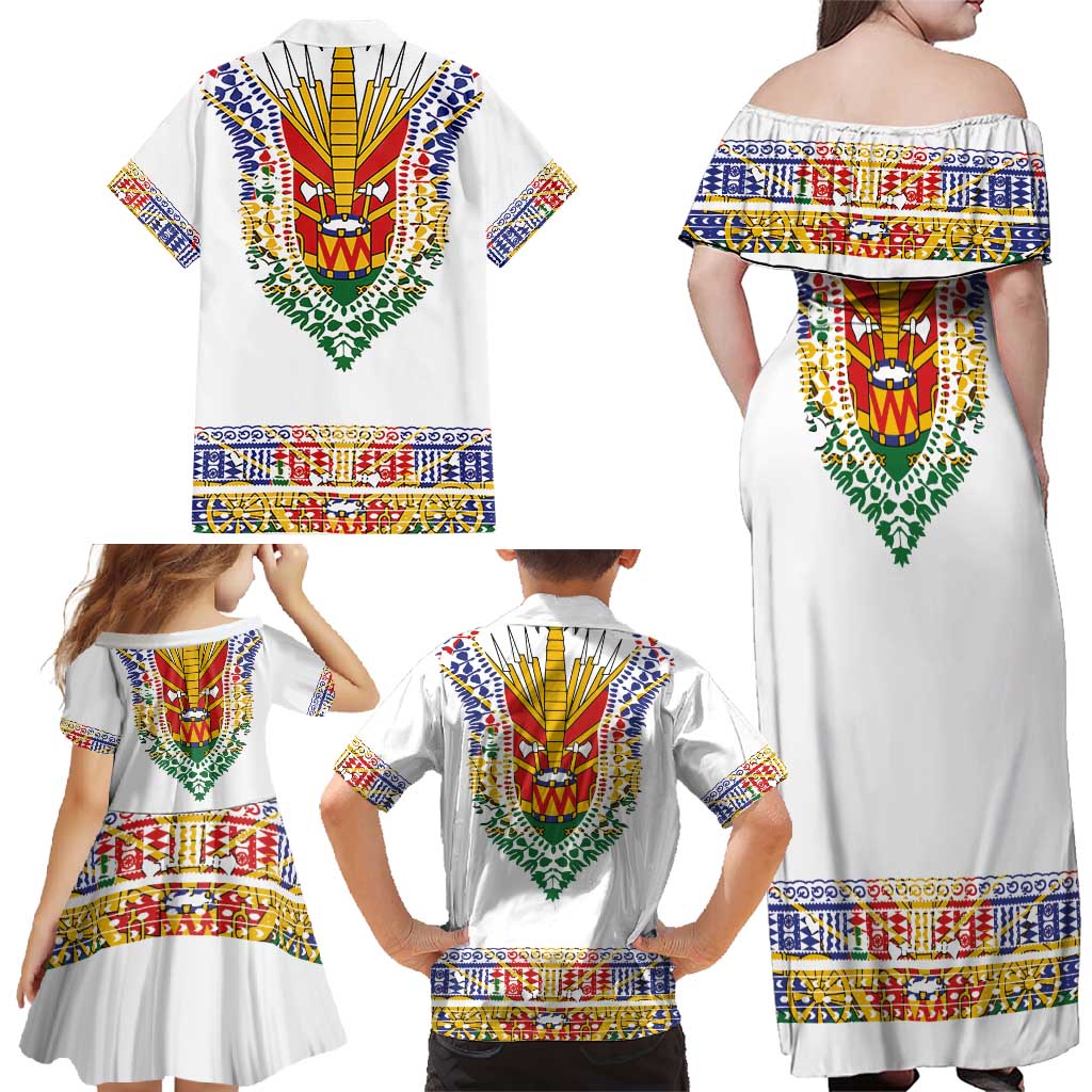 Haiti Flag Traditional Dashiki Family Matching Off Shoulder Maxi Dress and Hawaiian Shirt White Color - Polynesian Pride