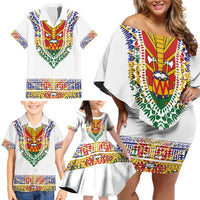Haiti Flag Traditional Dashiki Family Matching Off Shoulder Short Dress and Hawaiian Shirt White Color - Polynesian Pride