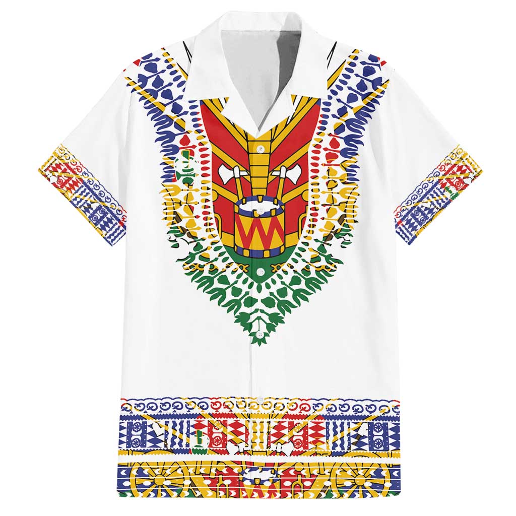 Haiti Flag Traditional Dashiki Family Matching Off Shoulder Short Dress and Hawaiian Shirt White Color - Polynesian Pride
